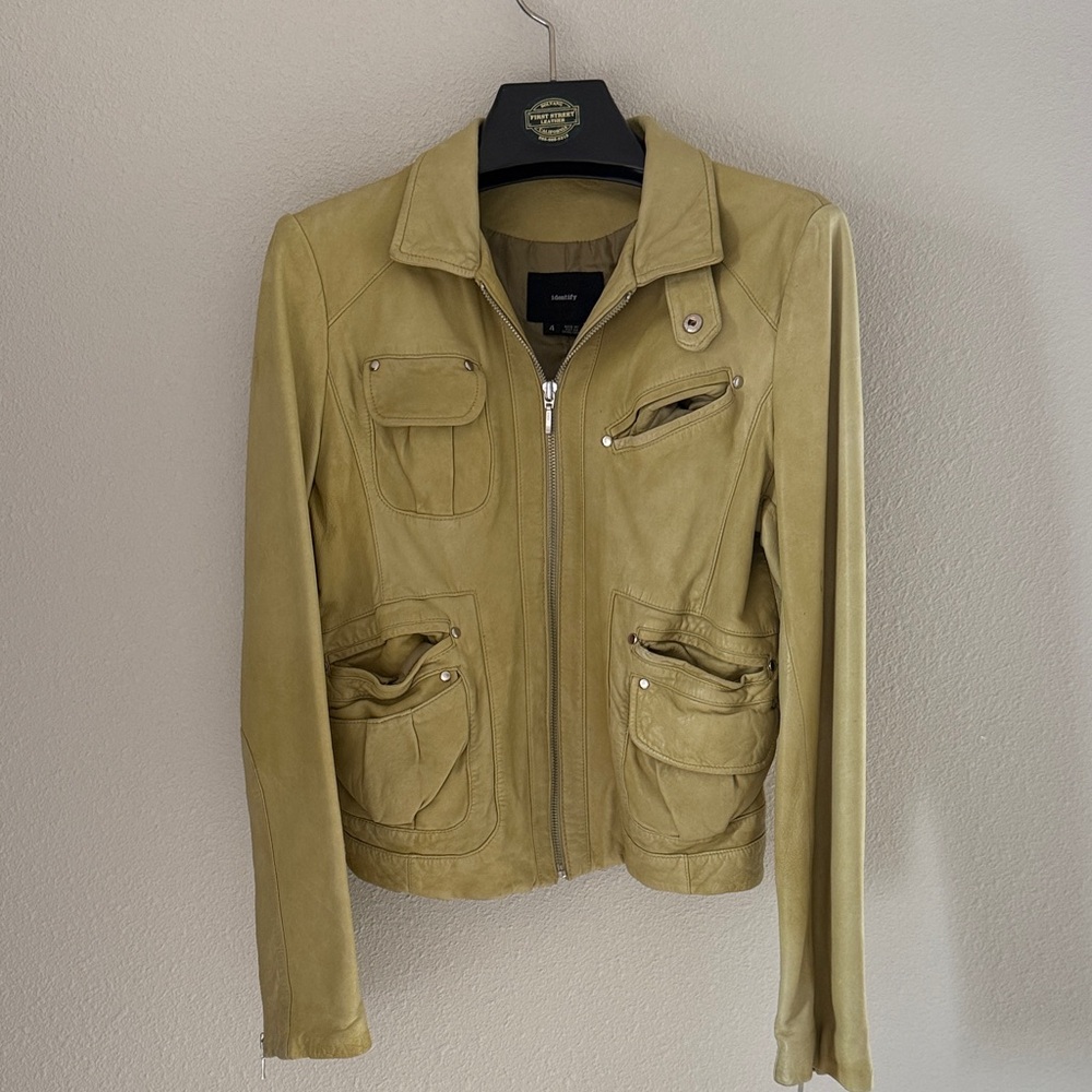 Vintage Y2K Identify Green Leather Jacket - size 4